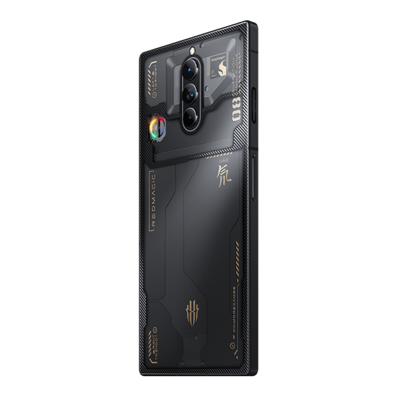 Side profile of the ZTE Nubia Red Magic 8 Pro Plus displaying its sleek design and metal frame.